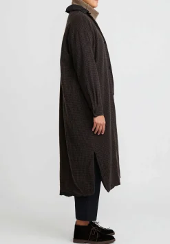 Daniela Gregis Washed Cashmere Double Note Coat In Dark Blue & Turtle Brown Check