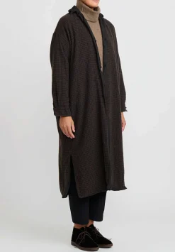 Daniela Gregis Washed Cashmere Double Note Coat In Dark Blue & Turtle Brown Check