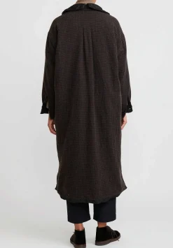 Daniela Gregis Washed Cashmere Double Note Coat In Dark Blue & Turtle Brown Check