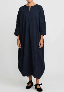Daniela Gregis Washed Cotton Abito Manica Lunga Lavata Dress In Blue Operaio