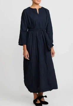 Daniela Gregis Washed Cotton Abito Manica Lunga Lavata Dress In Blue Operaio