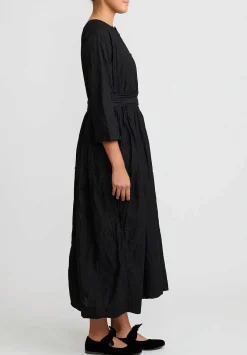 Daniela Gregis Washed Cotton Abito Operaio Note Lavato Dress In Nero Black