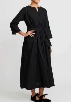 Daniela Gregis Washed Cotton Abito Operaio Note Lavato Dress In Nero Black