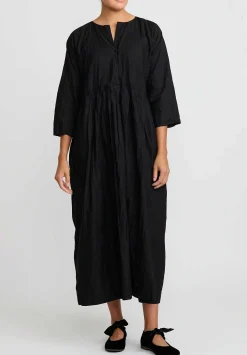 Daniela Gregis Washed Cotton Abito Operaio Note Lavato Dress In Nero Black