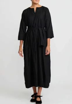 Daniela Gregis Washed Cotton Abito Operaio Note Lavato Dress In Nero Black