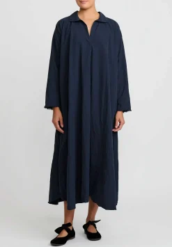 Daniela Gregis Washed Cotton Abito Spicchi Colletto Dress In Blue