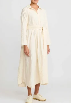 Daniela Gregis Washed Cotton Abito Spicchi Colletto Dress In Panna Cream