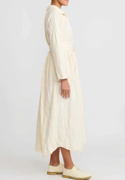 Daniela Gregis Washed Cotton Abito Spicchi Colletto Dress In Panna Cream
