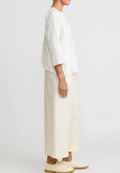 Daniela Gregis Washed Cotton Camicia Collo Tondo Manica Lavata Top In Bianco White