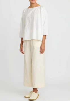 Daniela Gregis Washed Cotton Camicia Collo Tondo Manica Lavata Top In Bianco White