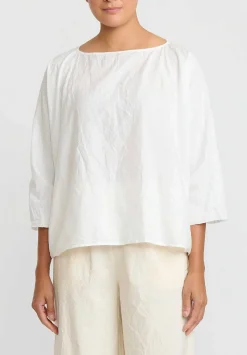 Daniela Gregis Washed Cotton Camicia Collo Tondo Manica Lavata Top In Bianco White