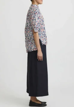 Daniela Gregis Washed Cotton Camicia Kora Top In Blue, Turquoise And Peach
