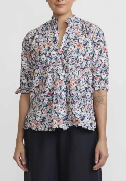Daniela Gregis Washed Cotton Camicia Kora Top In Blue, Turquoise And Peach
