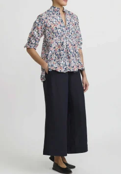 Daniela Gregis Washed Cotton Camicia Kora Top In Blue, Turquoise And Peach