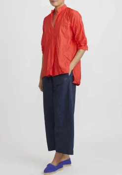Daniela Gregis Washed Cotton Camicia Kora Top In Glow Red