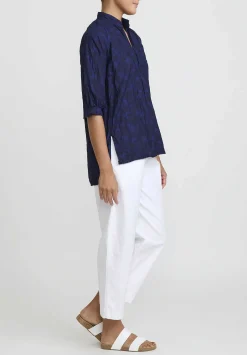 Daniela Gregis Washed Cotton Camicia Kora Top In Blue & Black Mix