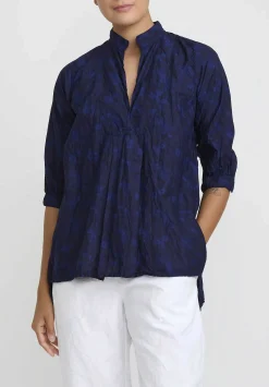 Daniela Gregis Washed Cotton Camicia Kora Top In Blue & Black Mix