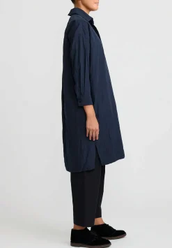 Daniela Gregis Washed Cotton Camicia Uomo Larga Media Lavata Dress In Dark Blue