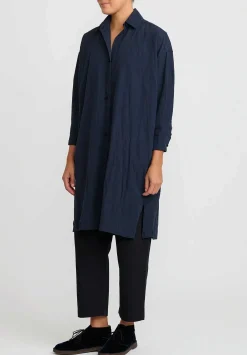 Daniela Gregis Washed Cotton Camicia Uomo Larga Media Lavata Dress In Dark Blue