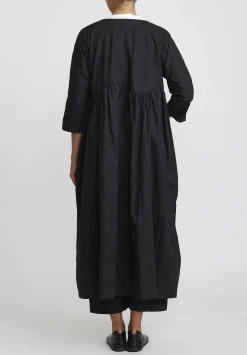 Daniela Gregis Washed Cotton Cappotto Torte Manica Coat In Nero Black