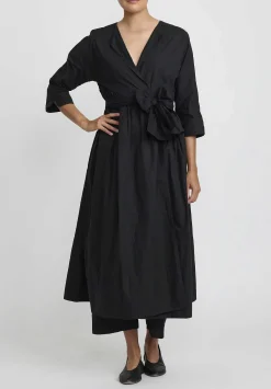 Daniela Gregis Washed Cotton Cappotto Torte Manica Coat In Nero Black