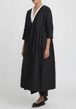 Daniela Gregis Washed Cotton Cappotto Torte Manica Coat In Nero Black