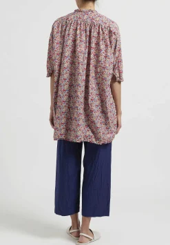 Daniela Gregis Washed Cotton Floral Kora Top In Blue, Red & Yellow