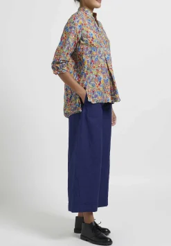 Daniela Gregis Washed Cotton Floral Kora Top In Blue, Red & Orange