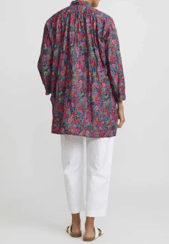 Daniela Gregis Washed Cotton Kora Top In Fuchsia Red Flowers