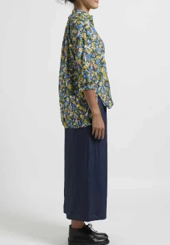 Daniela Gregis Washed Cotton Kora Top In Fiori Verde Green & Blue