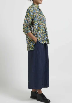 Daniela Gregis Washed Cotton Kora Top In Fiori Verde Green & Blue