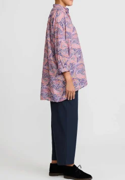 Daniela Gregis Washed Cotton Kora Top In Cachemire Blue, Orange & Violet Paisley