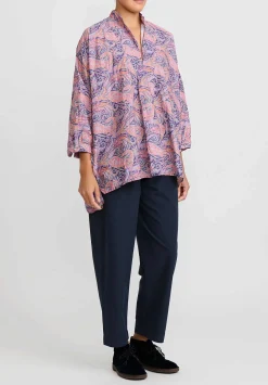 Daniela Gregis Washed Cotton Kora Top In Cachemire Blue, Orange & Violet Paisley