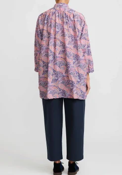 Daniela Gregis Washed Cotton Kora Top In Cachemire Blue, Orange & Violet Paisley
