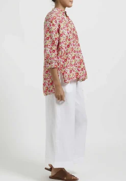 Daniela Gregis Washed Cotton Kora Top In Fiori Rosso Red