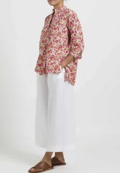 Daniela Gregis Washed Cotton Kora Top In Fiori Rosso Red