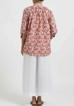 Daniela Gregis Washed Cotton Kora Top In Fiori Rosso Red