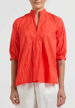Daniela Gregis Washed Cotton Kora Top In Glow Red