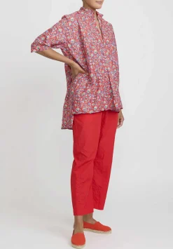 Daniela Gregis Washed Cotton Kora Top In Red Multicolor Floral