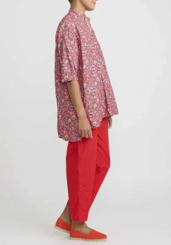 Daniela Gregis Washed Cotton Kora Top In Red Multicolor Floral
