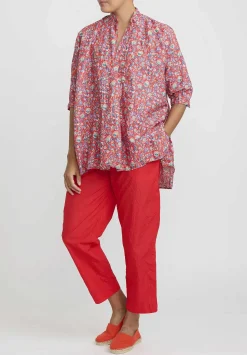 Daniela Gregis Washed Cotton Kora Top In Red Multicolor Floral