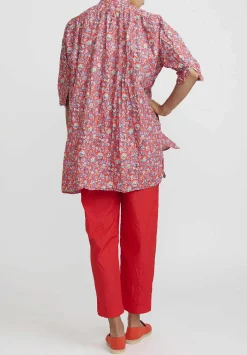 Daniela Gregis Washed Cotton Kora Top In Red Multicolor Floral