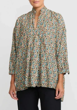 Daniela Gregis Washed Cotton Kora Top In Black, Blue & Orange