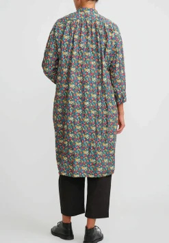 Daniela Gregis Washed Cotton Kora Tunic In Blue, Orange & Red Flowers