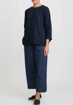 Daniela Gregis Washed Cotton Olma Riflesso Rossela Top In Navy Blue