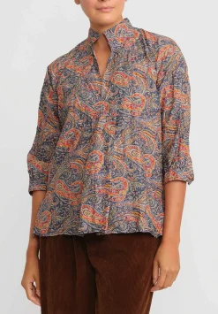 Daniela Gregis Washed Cotton Pepe Kora Shirt In Coral, Blue And Yellow