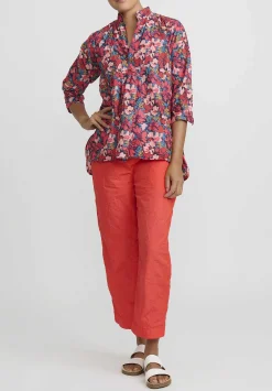 Daniela Gregis Washed Cotton Pepe Kora Shirt In Turquoise Blue & Pink Flowers