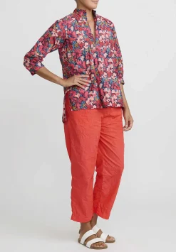 Daniela Gregis Washed Cotton Pepe Kora Shirt In Turquoise Blue & Pink Flowers
