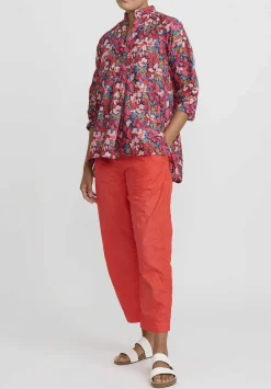 Daniela Gregis Washed Cotton Pepe Kora Shirt In Turquoise Blue & Pink Flowers