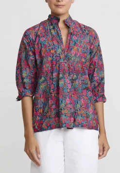 Daniela Gregis Washed Cotton Pepe Kora Shirt In Fuchsia Red Flowers